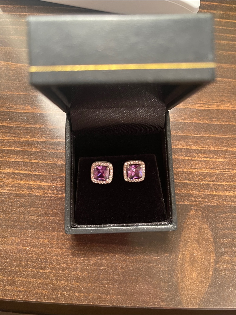 Amethyst Square Halo Stud Earrings - Women's Jewelry